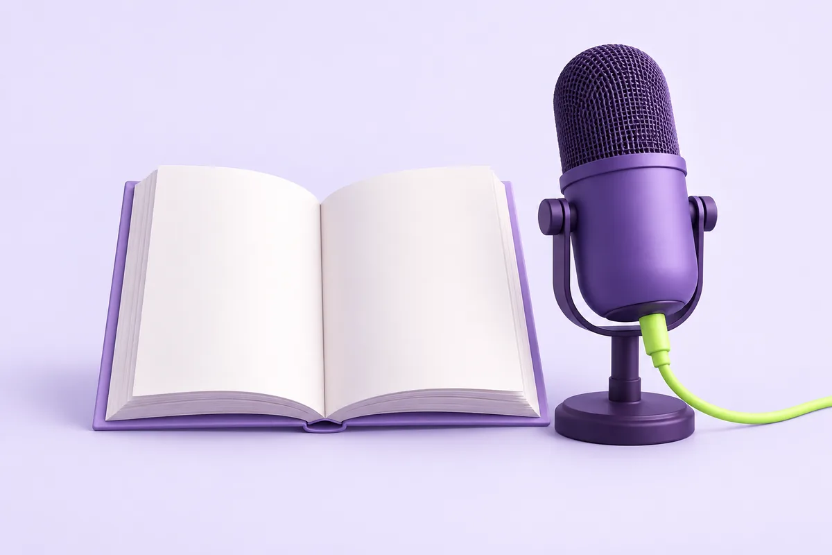 كتاب مفتوح بجانب ميكروفون
