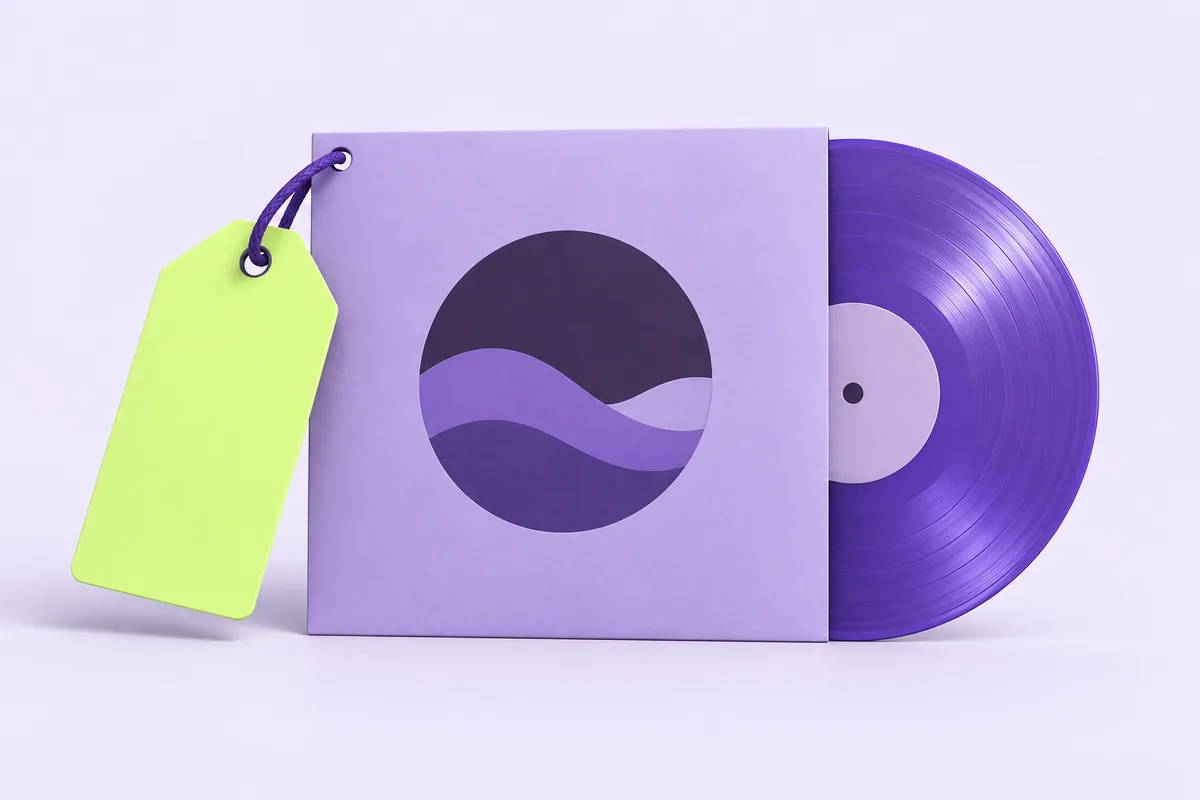 Disco in vinile in una custodia con etichetta