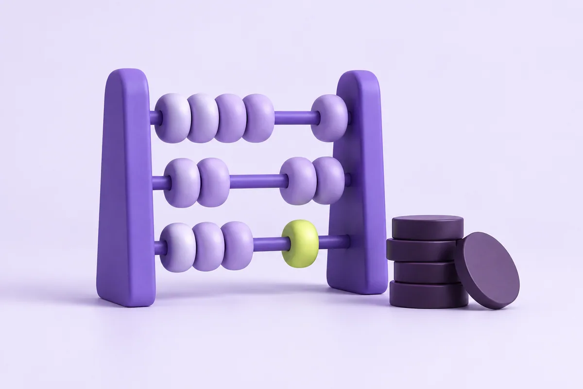 Abakus neben einem Stapel Spielsteine
