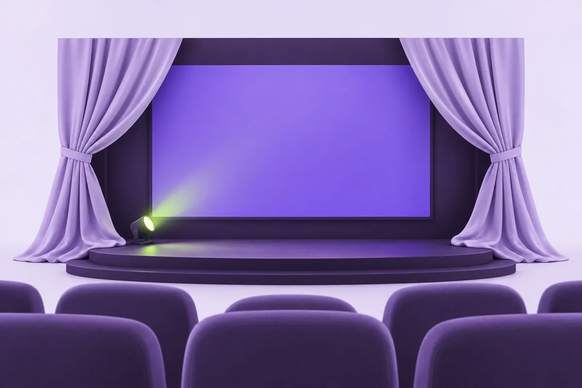 Schermo cinematografico dietro un sipario aperto